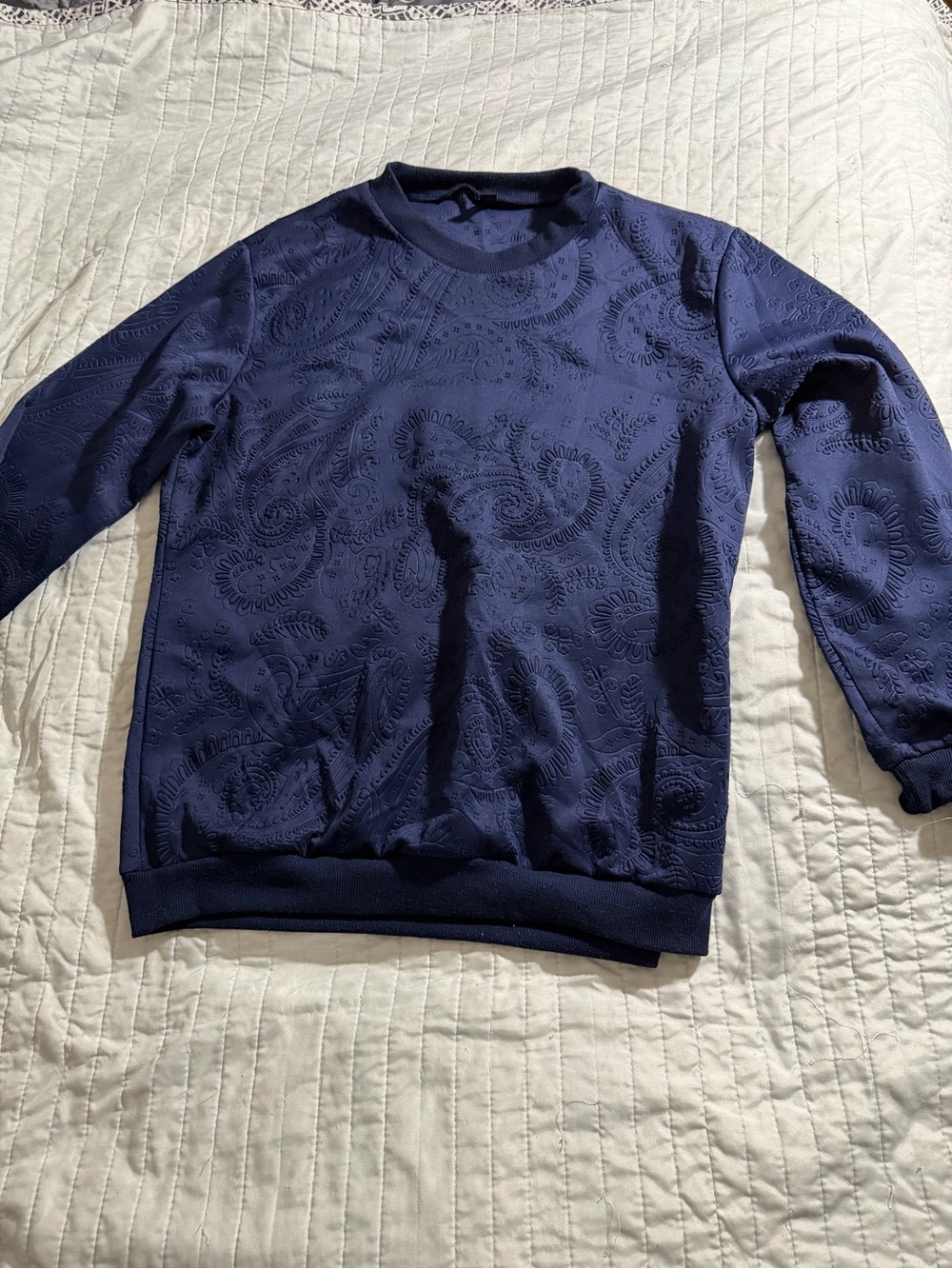 Men's Navy Paisley-Texture Crewneck Sweatshirt
